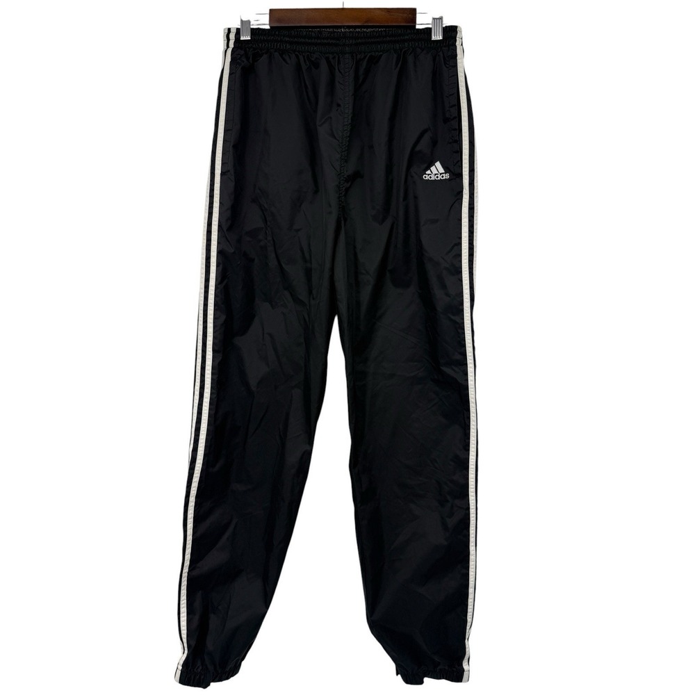 Adidas Team Vintage Y2K Wind Pants‎ Mens M Black Lined Track Jogger 3 Stripe
